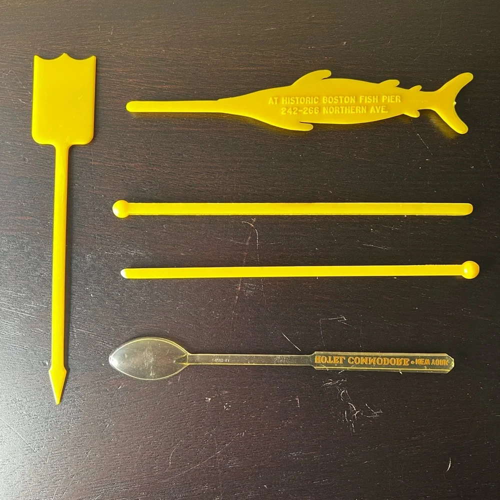Vintage MCM bright yellow Cocktail Stirers, Barware, Carlton House Resort Inn